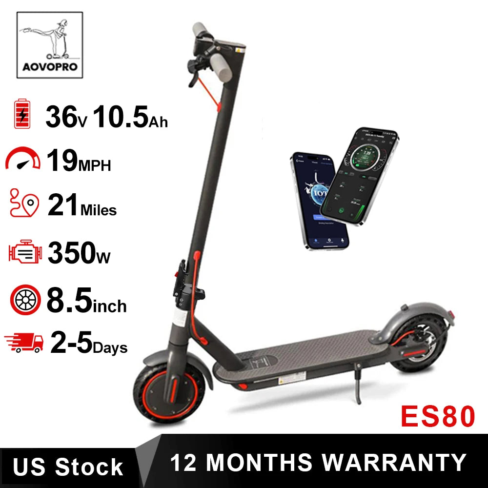 Trottinette électrique AOVOPRO ES80 350W, batterie 10,5 Ah, vitesse maximale de 30 km/h, contrôle via application intelligente, autonomie maximale de 34 km, pliable, pour adultes
