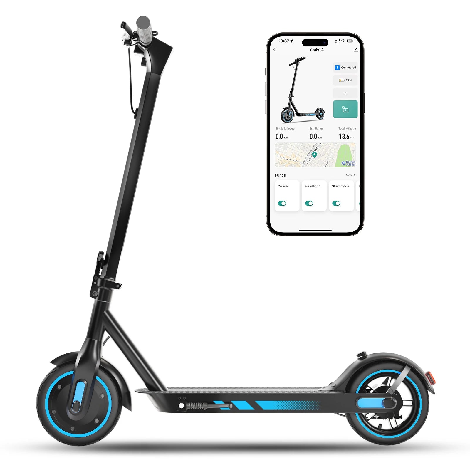 Trottinette électrique HiQiS V10 pliable, batterie 36 V 10,5 Ah, vitesse 40 km/h, autonomie 40-60 km