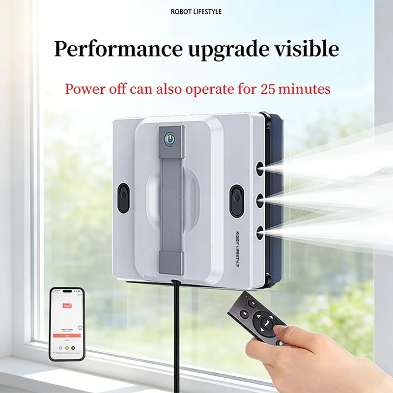 Robot nettoyeur de vitres avec 6 bus de pulvérisation, réservoir d'eau de 100 ml, aspiration puissante de 5200 Pa, robot intelligent