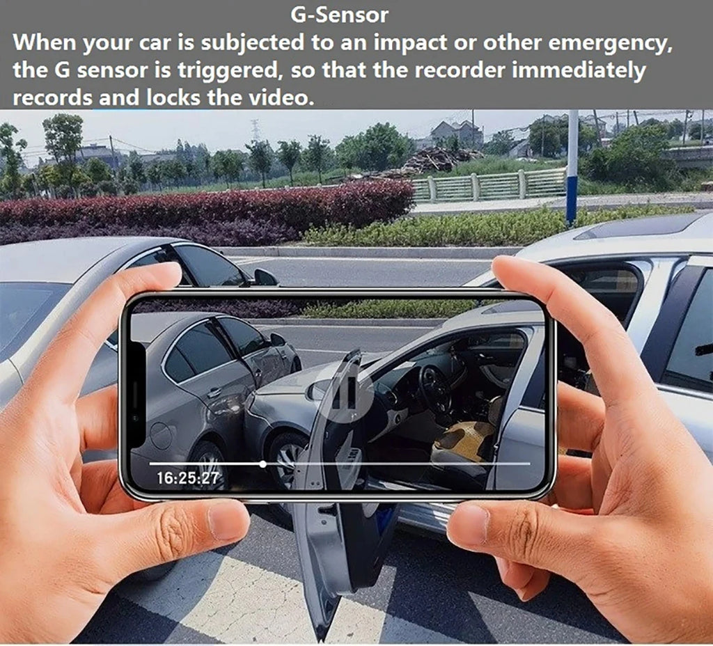 Caméra embarquée pour voiture 1080p avec enregistreur vidéo DVR, double caméra avant et intérieure, enregistrement en boucle et surveillance WiFi.