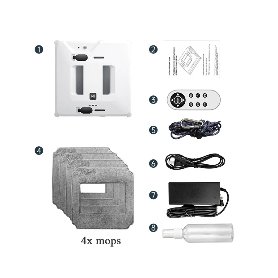 Robot nettoyeur de vitres à double jet d'eau, aspiration puissante automatique, système anti-chute pour le lavage des vitres extérieurs, télécommande