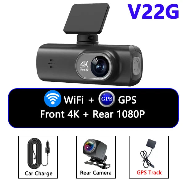 Caméra embarquée 4K UHD pour voiture, double objectif avant et arrière, GPS, Wi-Fi, mode parking 24h, vision nocturne, enregistreur vidéo DVR.
