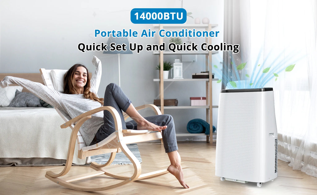 Climatiseur Mobile 14 000 BTU | Refroidit jusqu'à 750 pi², Déshumidificateur 3-en-1 et Télécommande