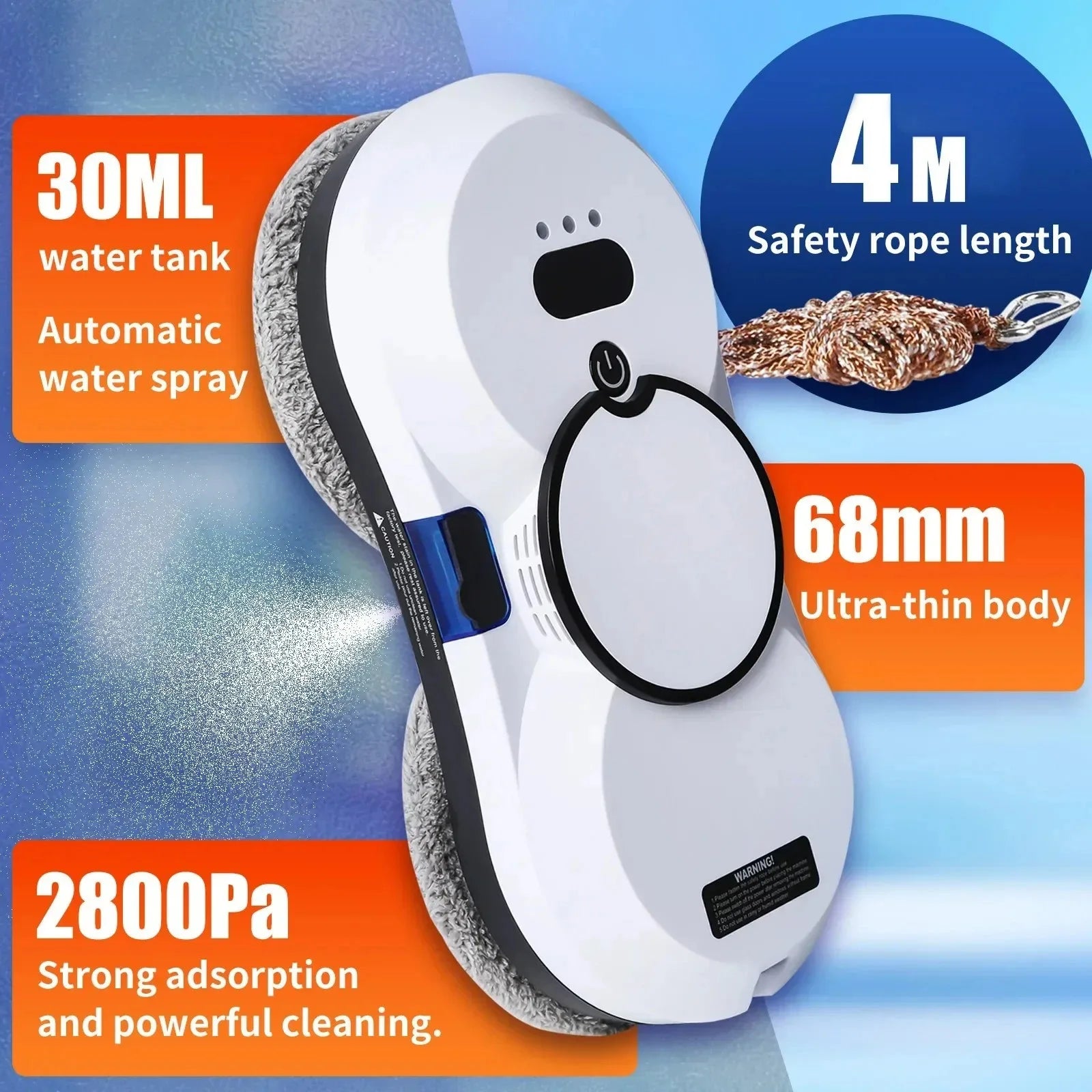 Robot nettoyeur de vitres automatique avec jet d'eau, télécommande, aspirateur et système anti-chute pour appartements et bureaux en hauteur