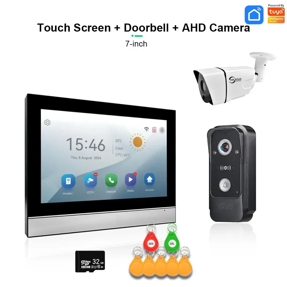 Sonnette vidéo connectée ANJIELO Tuya avec système d'alarme et caméra de surveillance, déverrouillage RFID