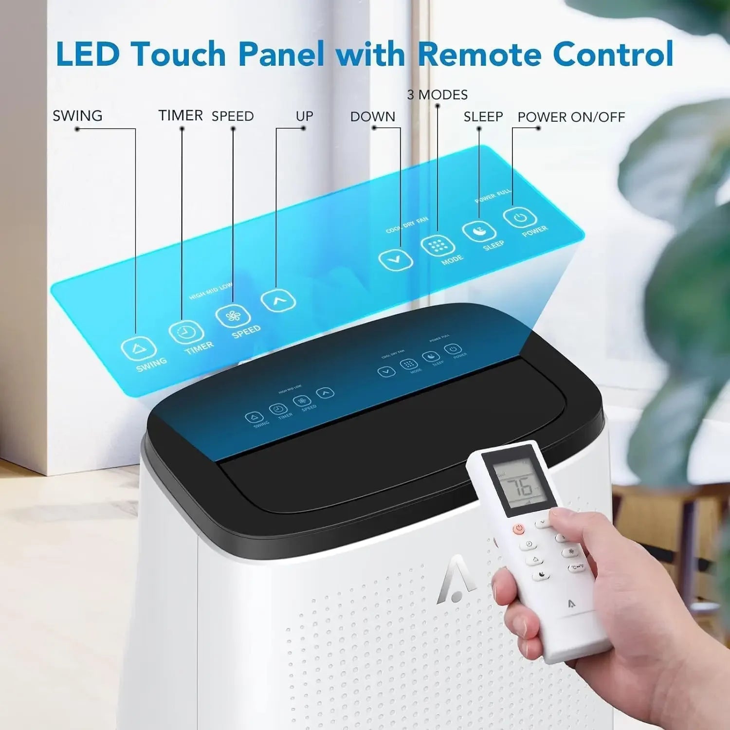 Climatiseur Mobile 14 000 BTU | Refroidit jusqu'à 750 pi², Déshumidificateur 3-en-1 et Télécommande