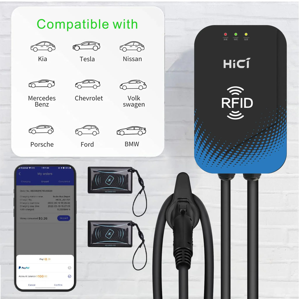 Borne de recharge intelligente HICI 7 kW/11 kW CA pour véhicules électriques, type 2, 16 A/32 A, borne de recharge pour véhicules électriques 22 kW