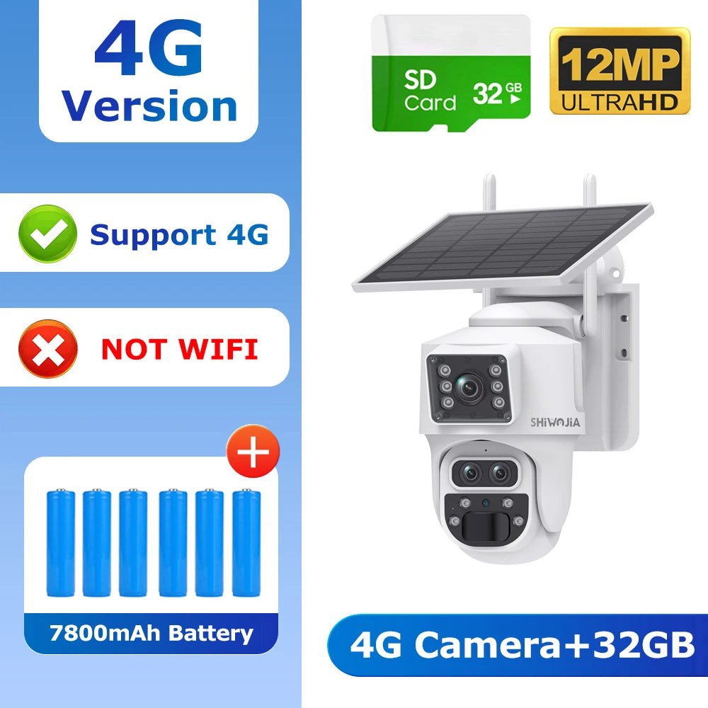Caméra SHIWOJIA 6K 12 MP | PTZ Solaire, Triple Objectif, Zoom 15x, 4G SIM, Wi-Fi et UBox  Premium Marketplace Version
