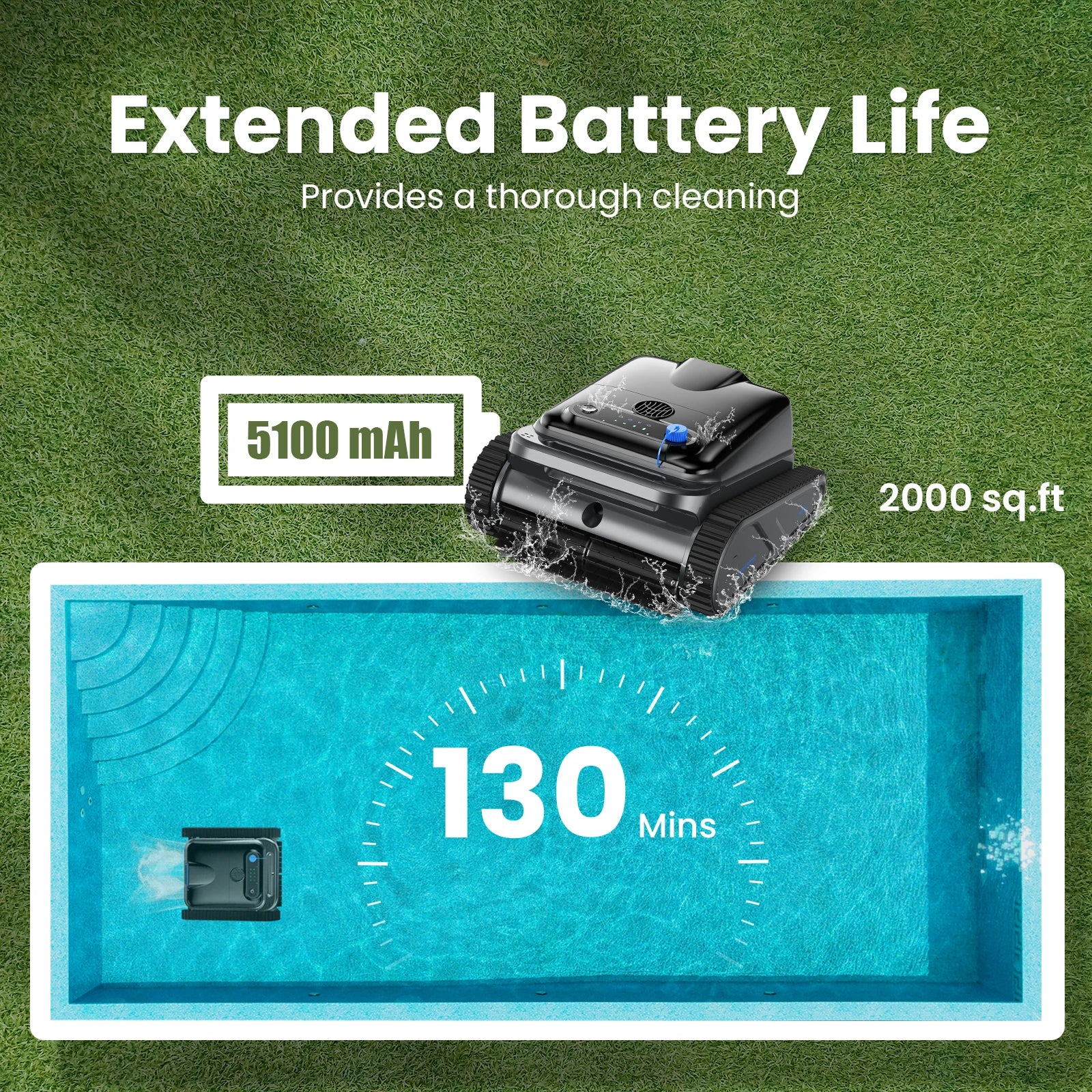 Vastorm 2026 Robot nettoyeur de piscine Y50S amélioré : autonomie de 130 minutes, stationnement automatique, puissant, sans fil, nettoyage automatique des sols et des parois.