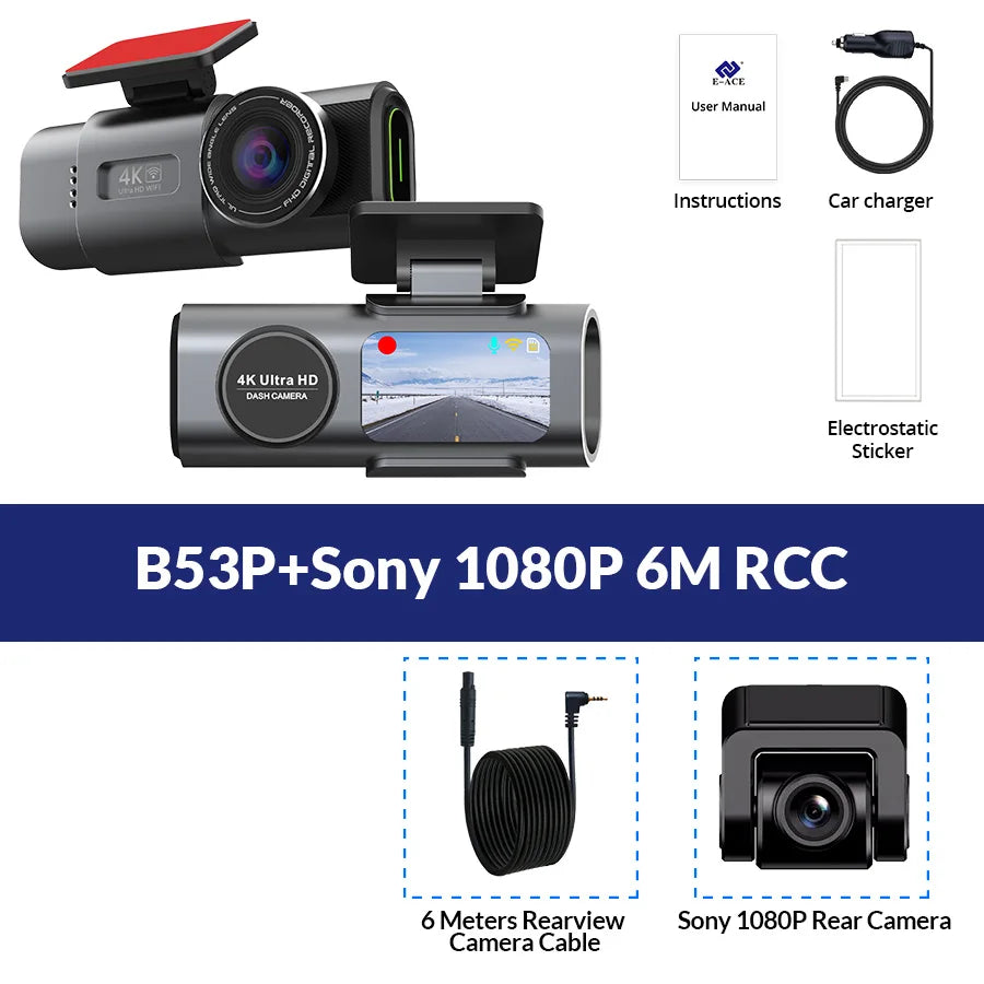 Caméra embarquée 4K UHD avec enregistrement vidéo DVR, vision nocturne, Wi-Fi intégré, GPS et surveillance 24h/24.