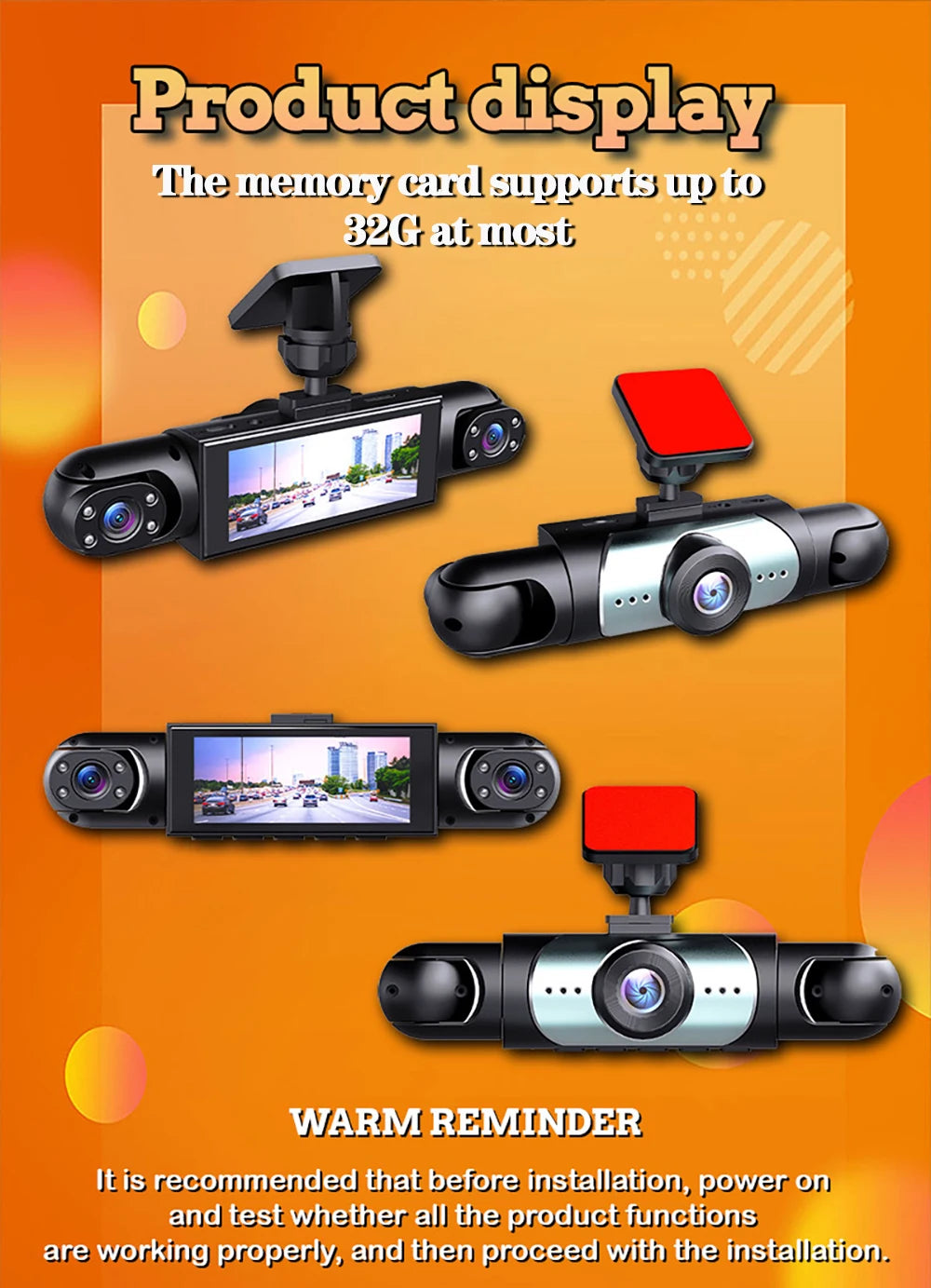Caméra embarquée WDSZKMYF 1080p, 4 objectifs, angle 170°/120°, enregistrement en boucle, capt. G