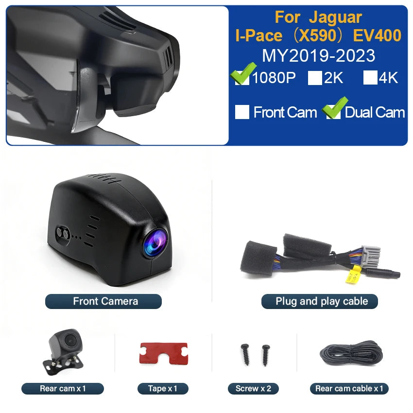 Caméra embarquée pour Jaguar L-Pace et I-Pace (X590) 2019-2023 : installation facile, enregistrement vidéo haute qualité 4K 2160p.