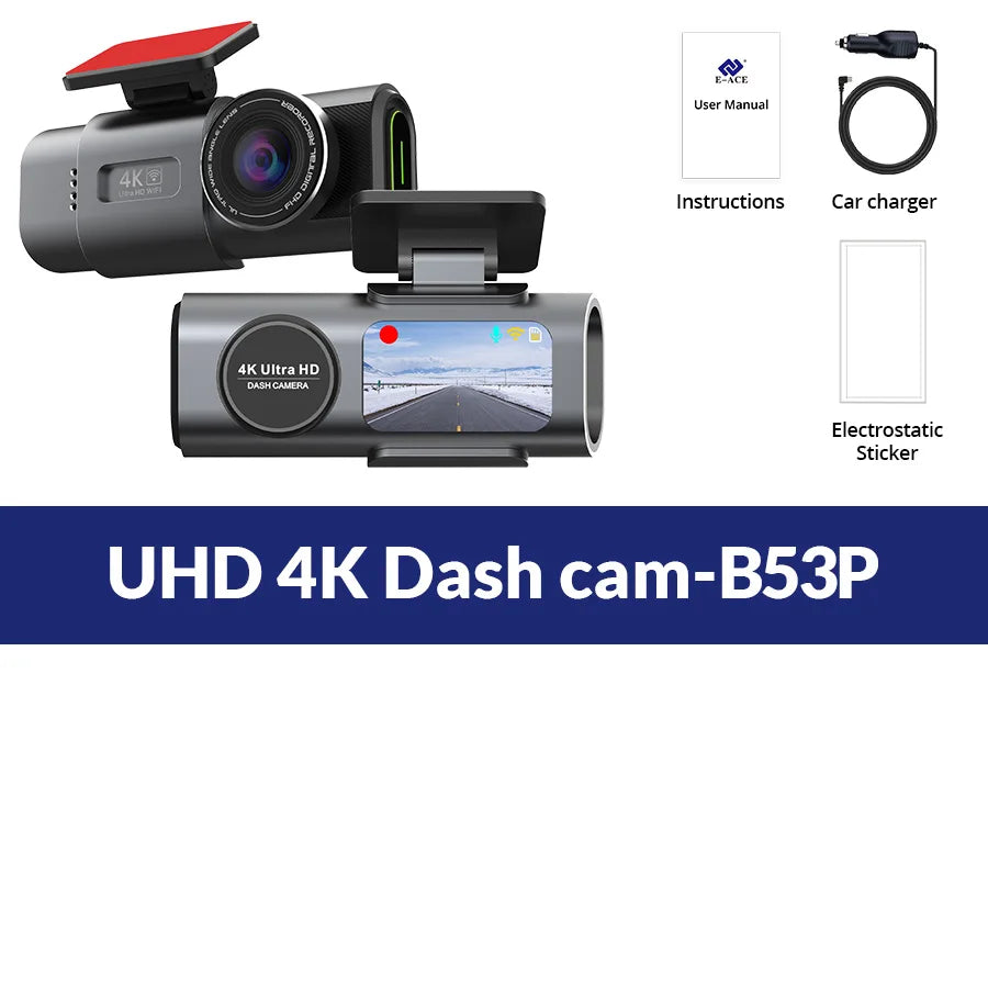 Caméra embarquée 4K UHD avec enregistrement vidéo DVR, vision nocturne, Wi-Fi intégré, GPS et surveillance 24h/24.
