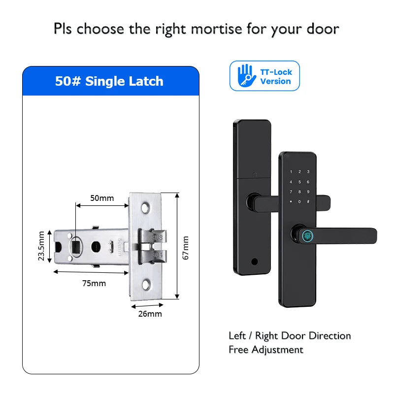 Serrure de porte intelligente Bluetooth TTLock avec application d'empreinte numérique, carte à code et écran tactile. Serrure électronique numérique de sécurité pour la maison.