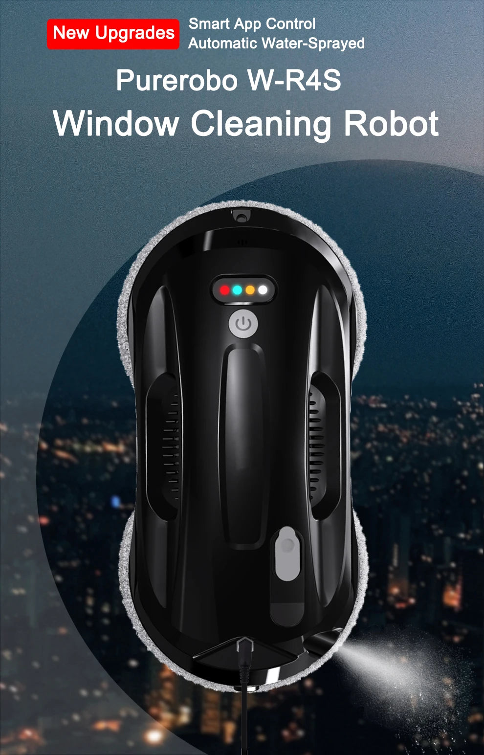 Robot nettoyeur de vitres Purerobo W-R4S : aspirateur robot ultra-fin à haute puissance d'aspiration pour le nettoyage des vitres de la maison