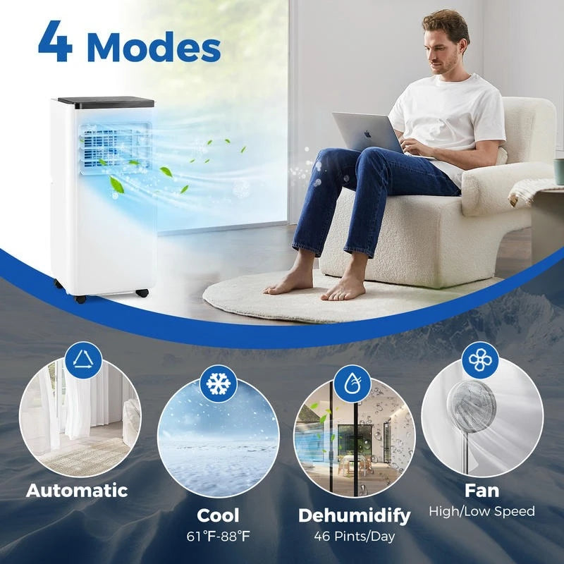 Climatiseur portable de 10 000 BTU avec télécommande, refroidit jusqu'à 350 pieds carrés.