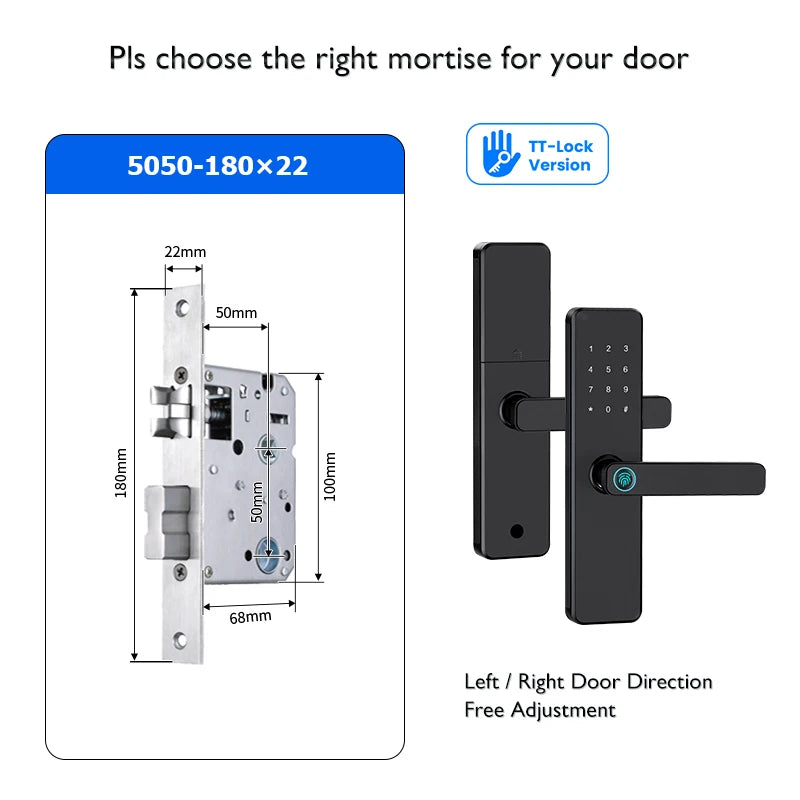 Serrure de porte intelligente Bluetooth TTLock avec application d'empreinte numérique, carte à code et écran tactile. Serrure électronique numérique de sécurité pour la maison.