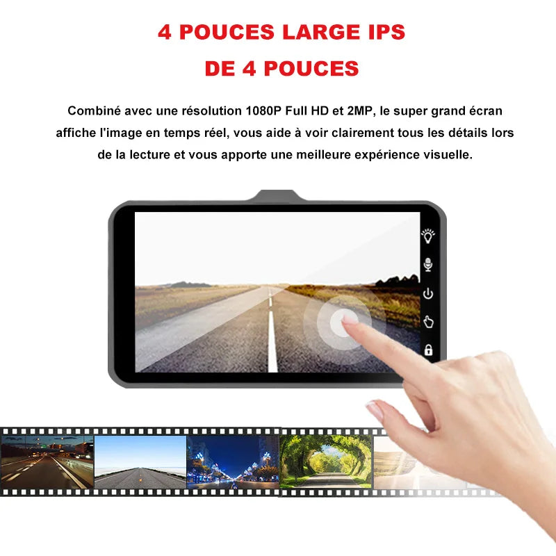 Caméra embarquée HD 1080p tactile avec vision nocturne, enregistreur vidéo pour véhicule, enregistreur de conduite avant et arrière.