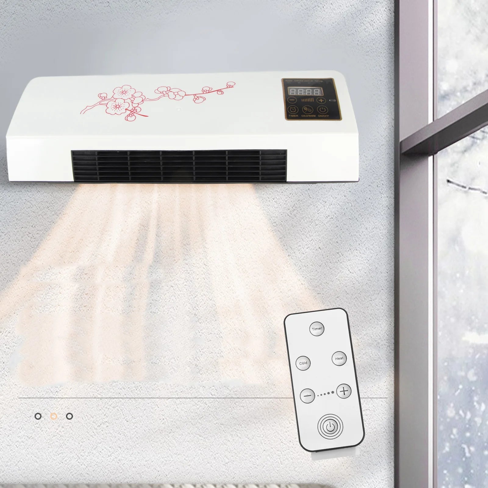 Ventilateur de chauffage et de climatisation électrique mural avec minuterie et réglage facile de la température.