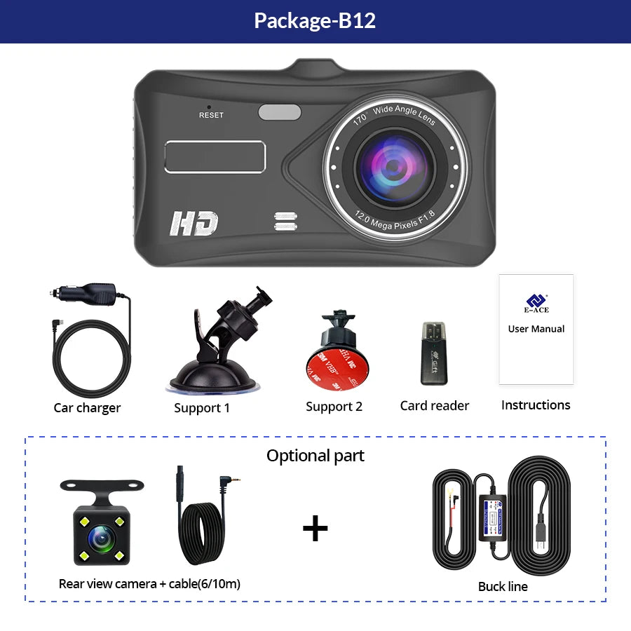 Caméra embarquée HD 1080p tactile avec vision nocturne, enregistreur vidéo pour véhicule, enregistreur de conduite avant et arrière.