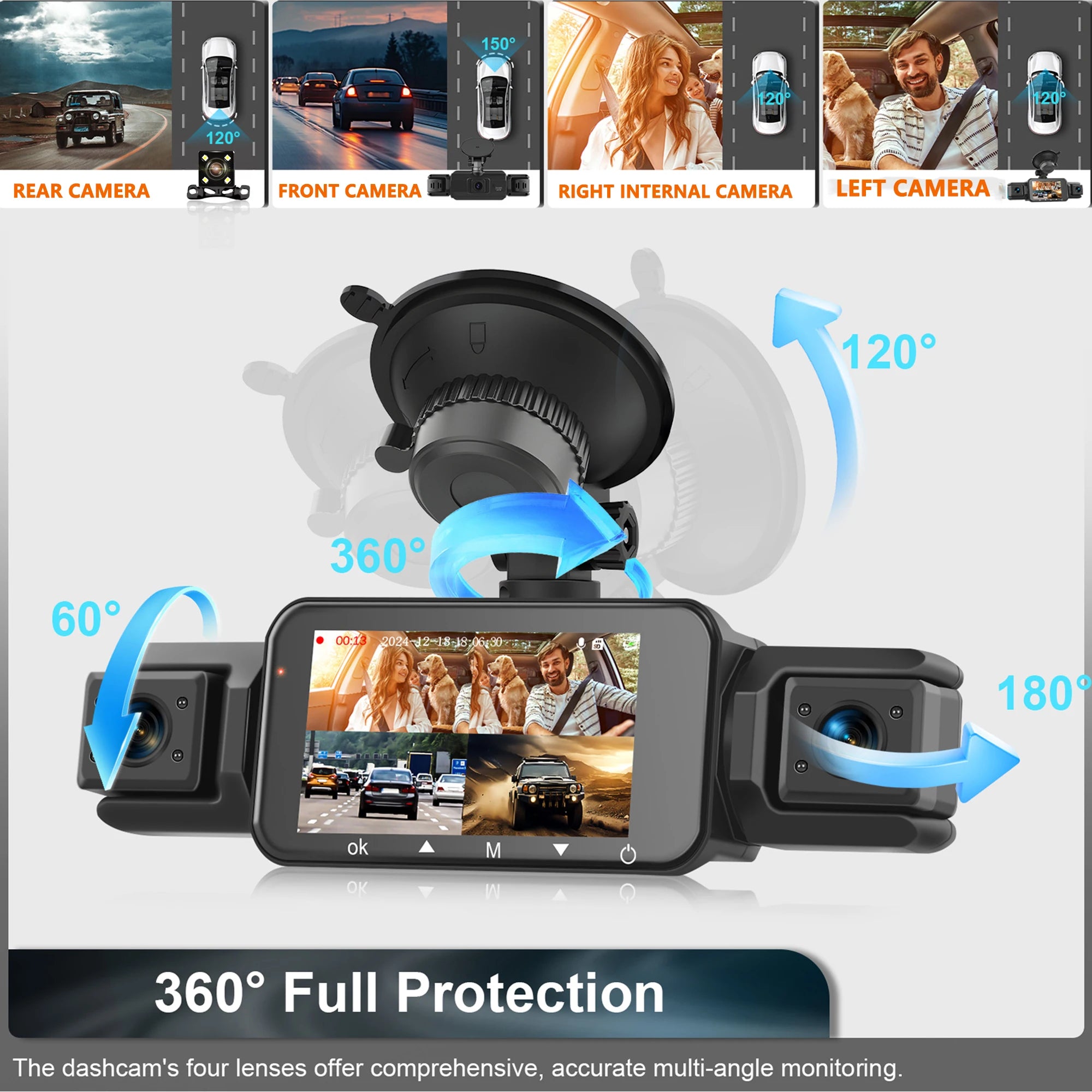Caméra embarquée GMAIPOP WiFi 4 canaux 1080p, capteur Sony IMX307, vision nocturne, enregistrement en boucle