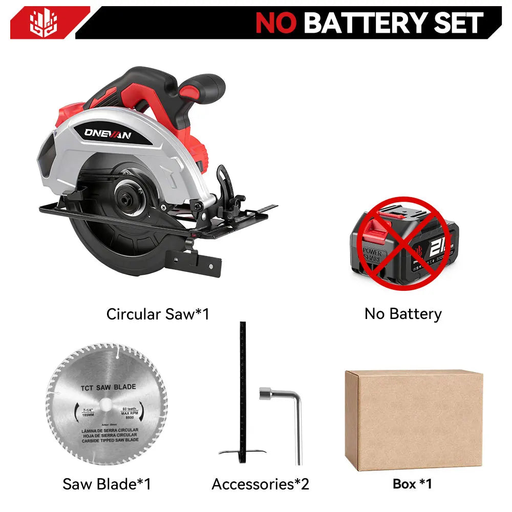 Scie électrique circulaire sans balais ONEVAN 4000 W, 18 cm (7 pouces), sans fil, rechargeable, portable, pour la coupe du bois, compatible avec les batteries Makita.