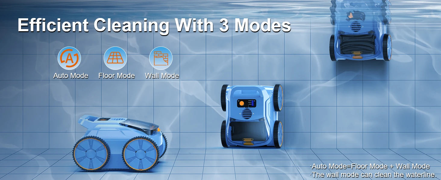 Aspirateur de piscine avec une autonomie jusqu'à 180 minutes, robot nettoyeur de piscine hors sol pour piscines enterrées jusqu'à 185 m² (2000 pi²).