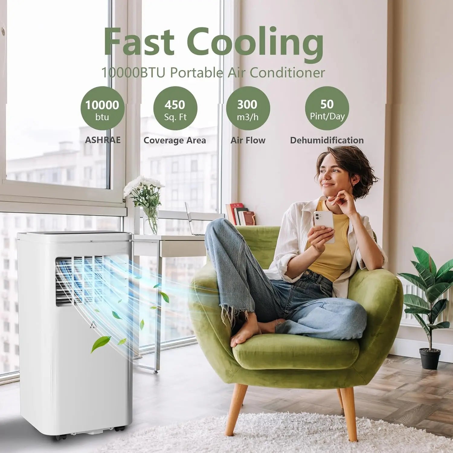Climatiseur Mobile 10 000 BTU | Refroidissement Rapide, Déshumidificateur 3-en-1 pour 450 pi²