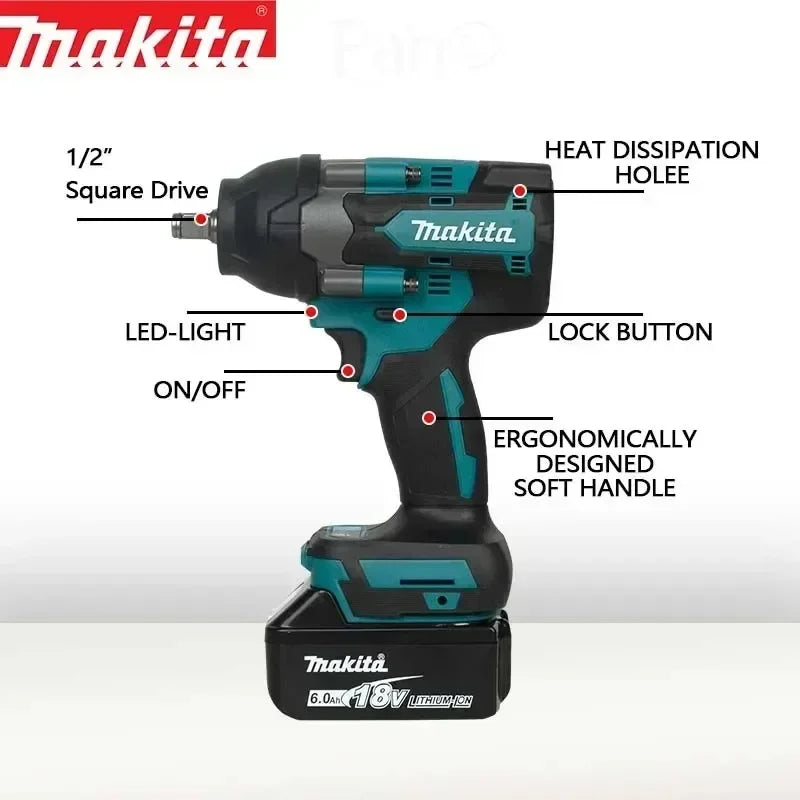 Clé à chocs électrique sans fil Makita Brushless DTW700, outil électrique compatible avec les batteries 18 V, pour la réparation automobile