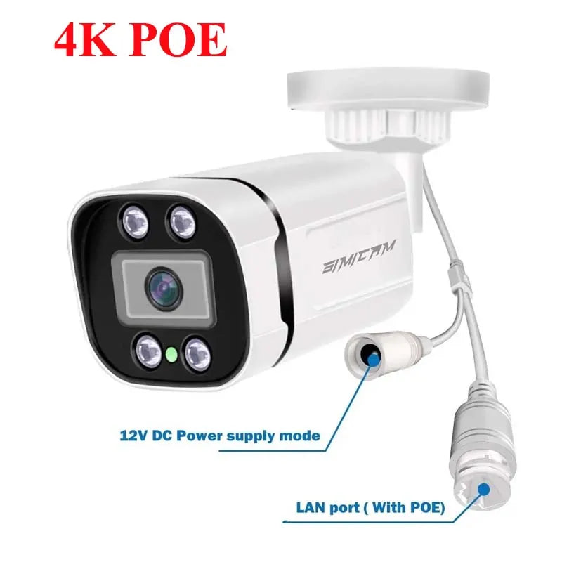 Caméra IP bullet SIMICAM 8 MP, PoE 48V, IP66, H.265, ONVIF, intérieur/extérieur