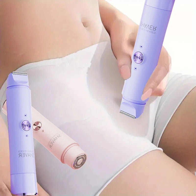 Rasoir électrique femme rotatif, double lame, rechargeable, usage corps et visage