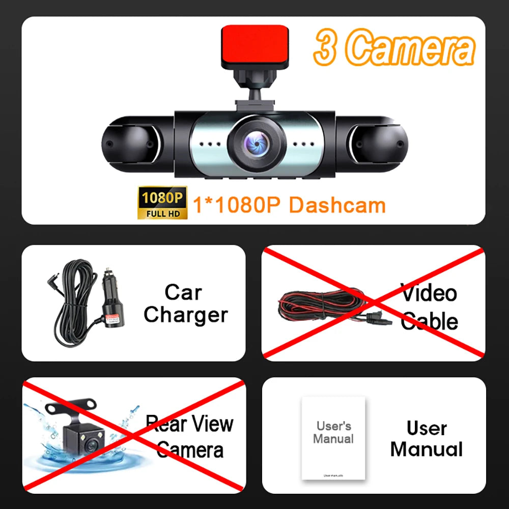 Caméra embarquée WDSZKMYF 1080p, 4 objectifs, angle 170°/120°, enregistrement en boucle, capt. G