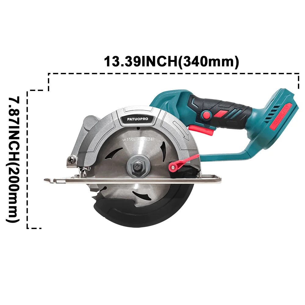 Scie électrique circulaire sans balais PATUOPRO 150 mm, scie électrique portative sans fil de 150 mm (6 pouces), machine à couper le bois pour batterie Makita 18 V
