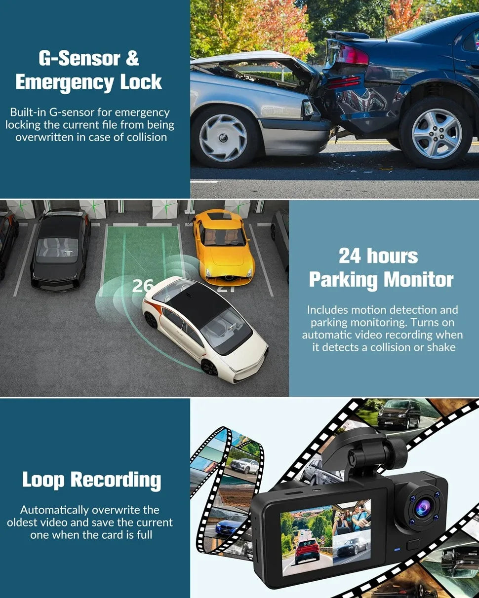 Caméra embarquée pour voiture, enregistreur vidéo HD 1080p, boîtier noir DVR à double objectif avec caméra de recul pour véhicule