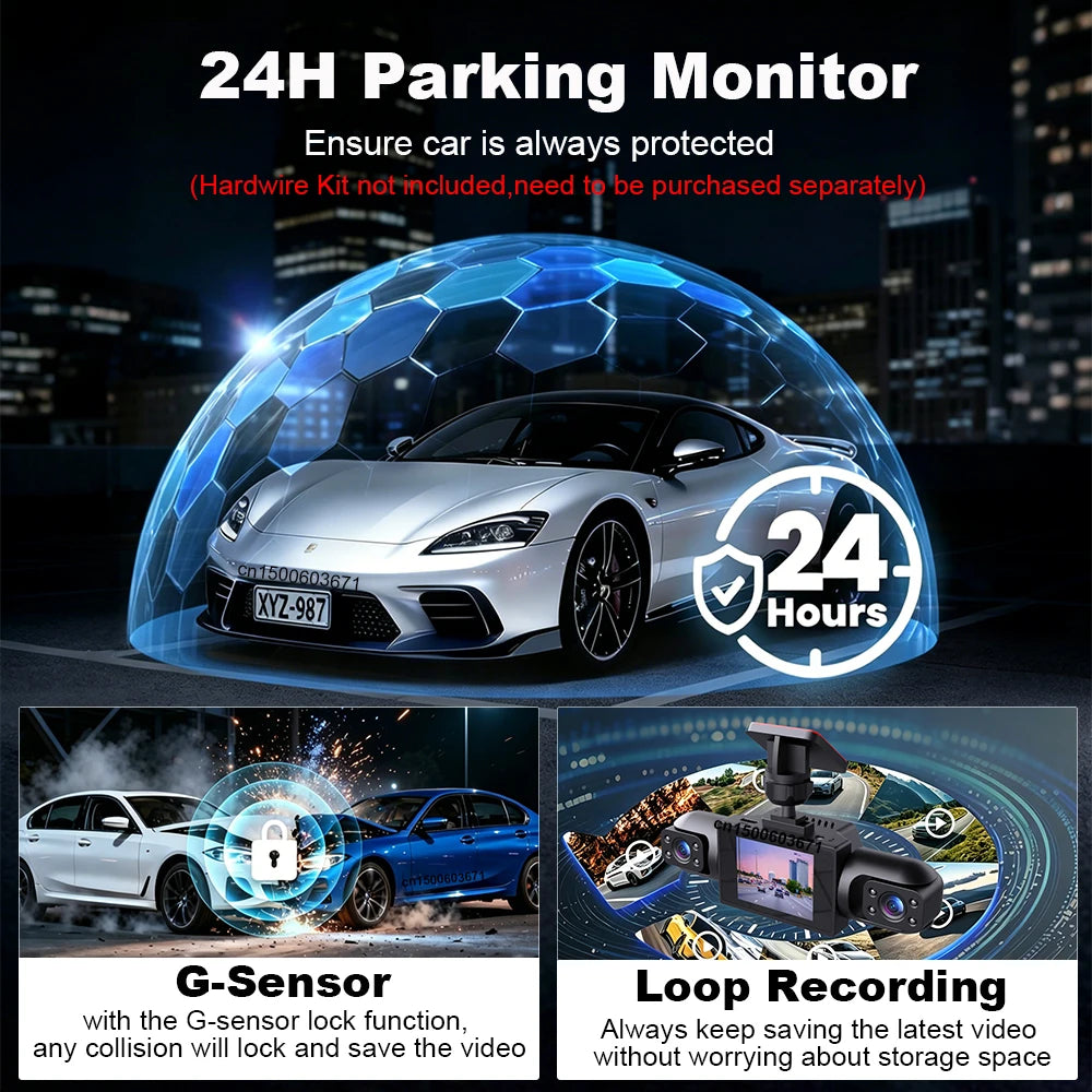 Dash Cam 4 Canaux 360° | Caméra de Voiture HD 1080p avec Vision Nocturne et Enregistrement Continu