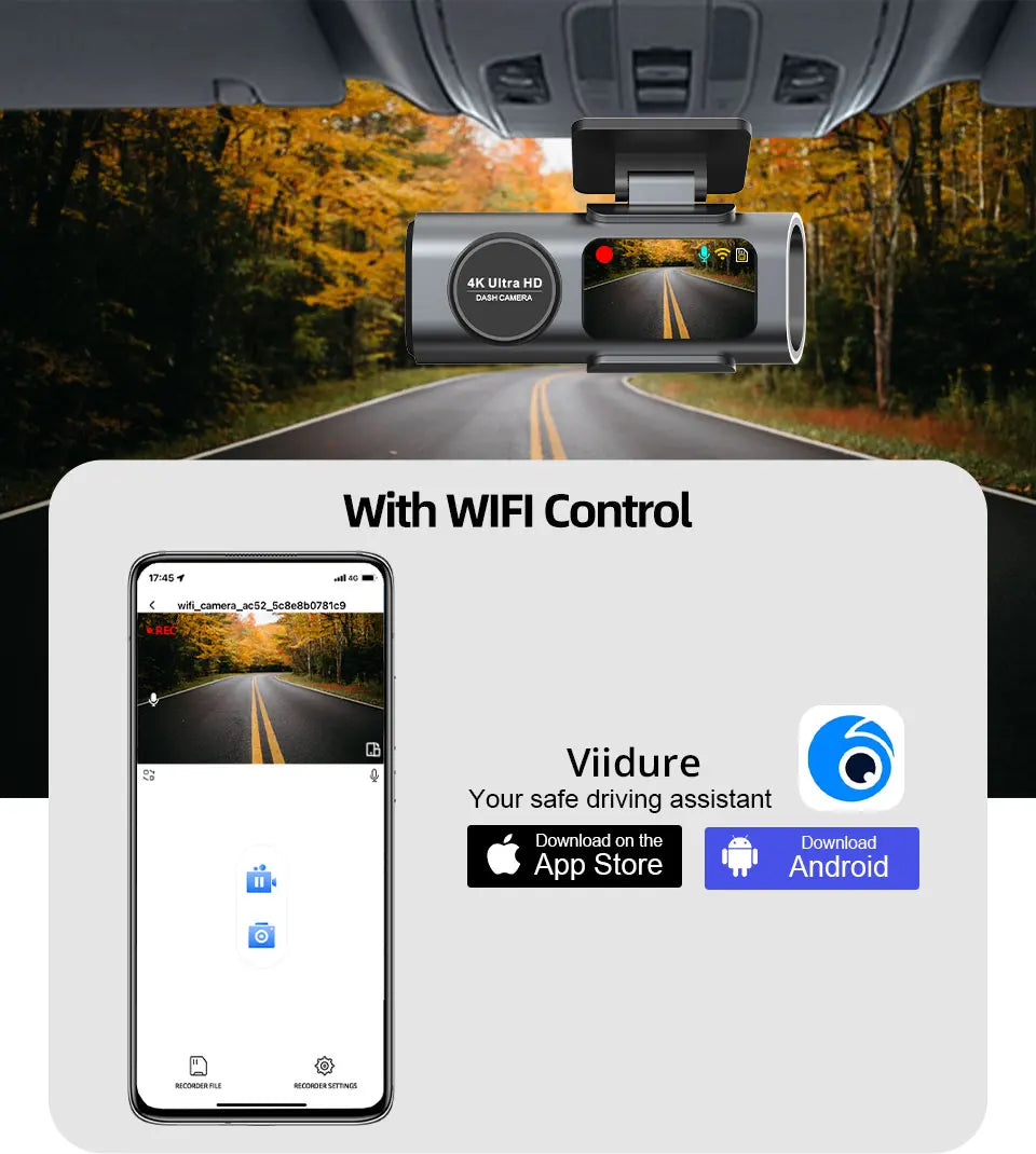 Caméra embarquée 4K UHD avec enregistrement vidéo DVR, vision nocturne, Wi-Fi intégré, GPS et surveillance 24h/24.