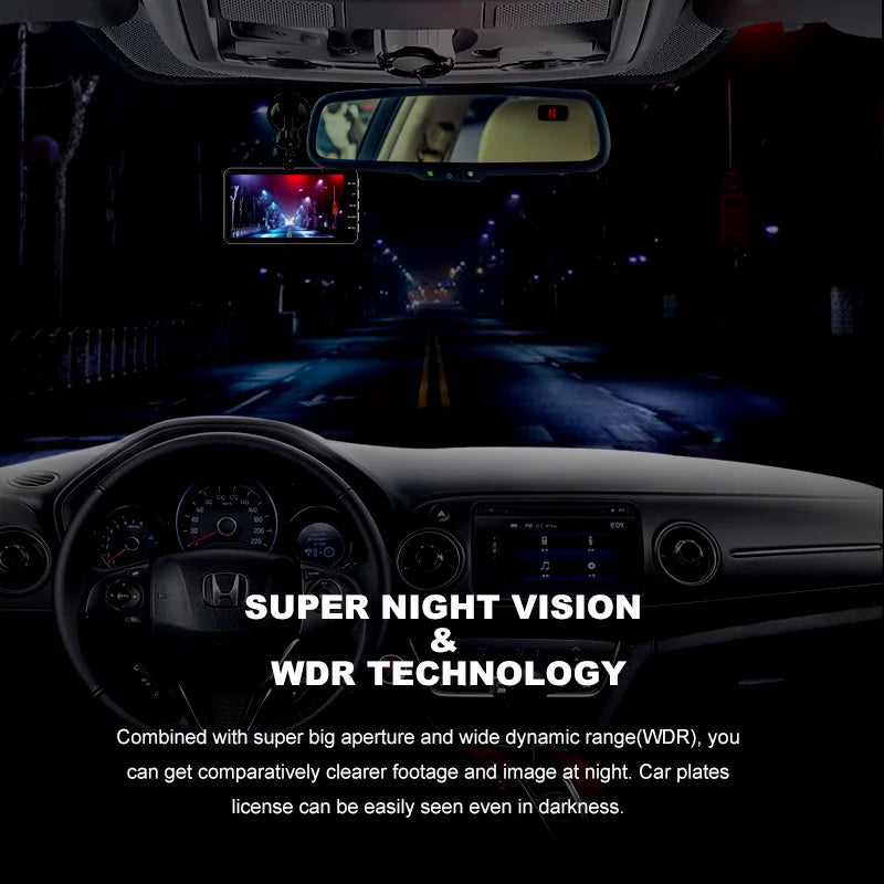 Caméra embarquée HD 1080p tactile avec vision nocturne, enregistreur vidéo pour véhicule, enregistreur de conduite avant et arrière.