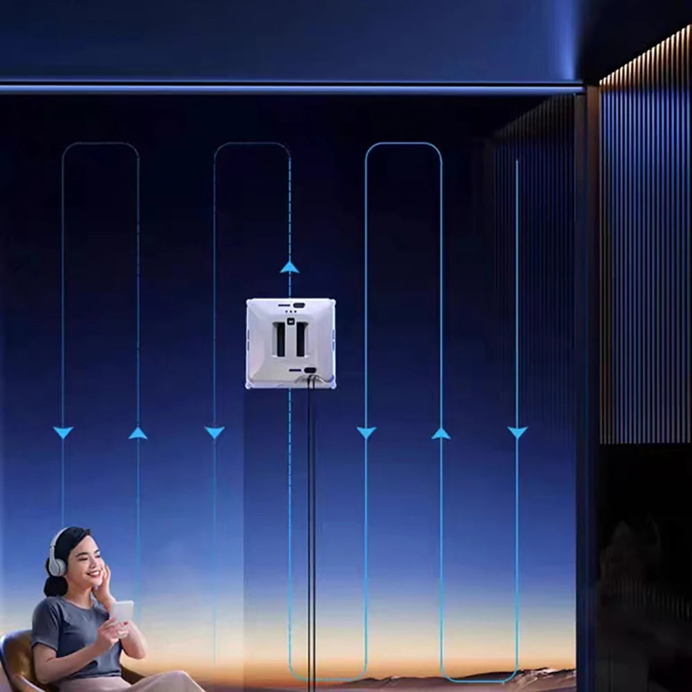 Robot nettoyeur de vitres à double jet d'eau, aspiration puissante automatique, système anti-chute pour le lavage des vitres extérieurs, télécommande