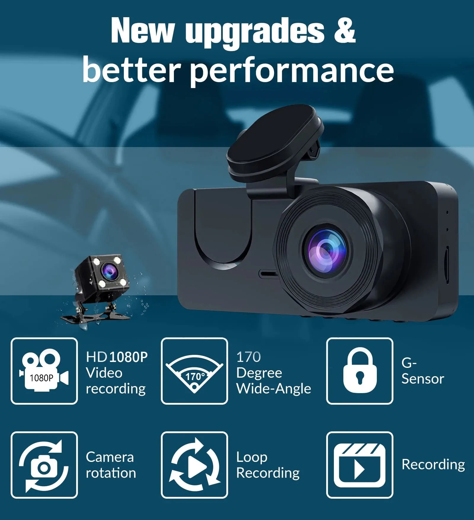 Caméra embarquée pour voiture, enregistreur vidéo HD 1080p, boîtier noir DVR à double objectif avec caméra de recul pour véhicule