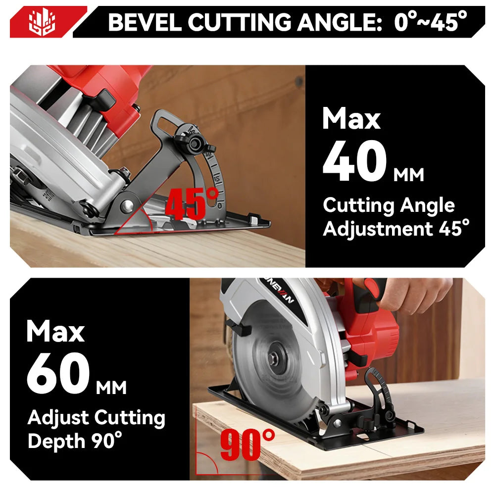 Scie électrique circulaire sans balais ONEVAN 4000 W, 18 cm (7 pouces), sans fil, rechargeable, portable, pour la coupe du bois, compatible avec les batteries Makita.