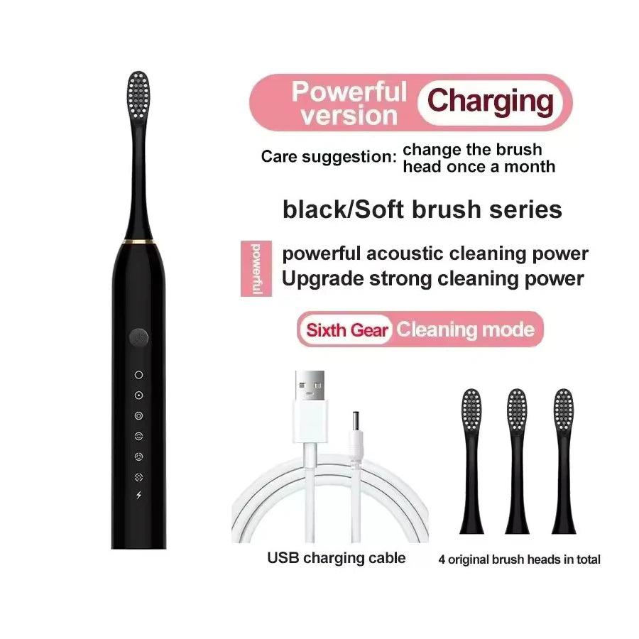 Brosse à dents électrique sonique, 4 modes, 4 têtes, 30 000-50 000 mouvements/min, certifiée CE