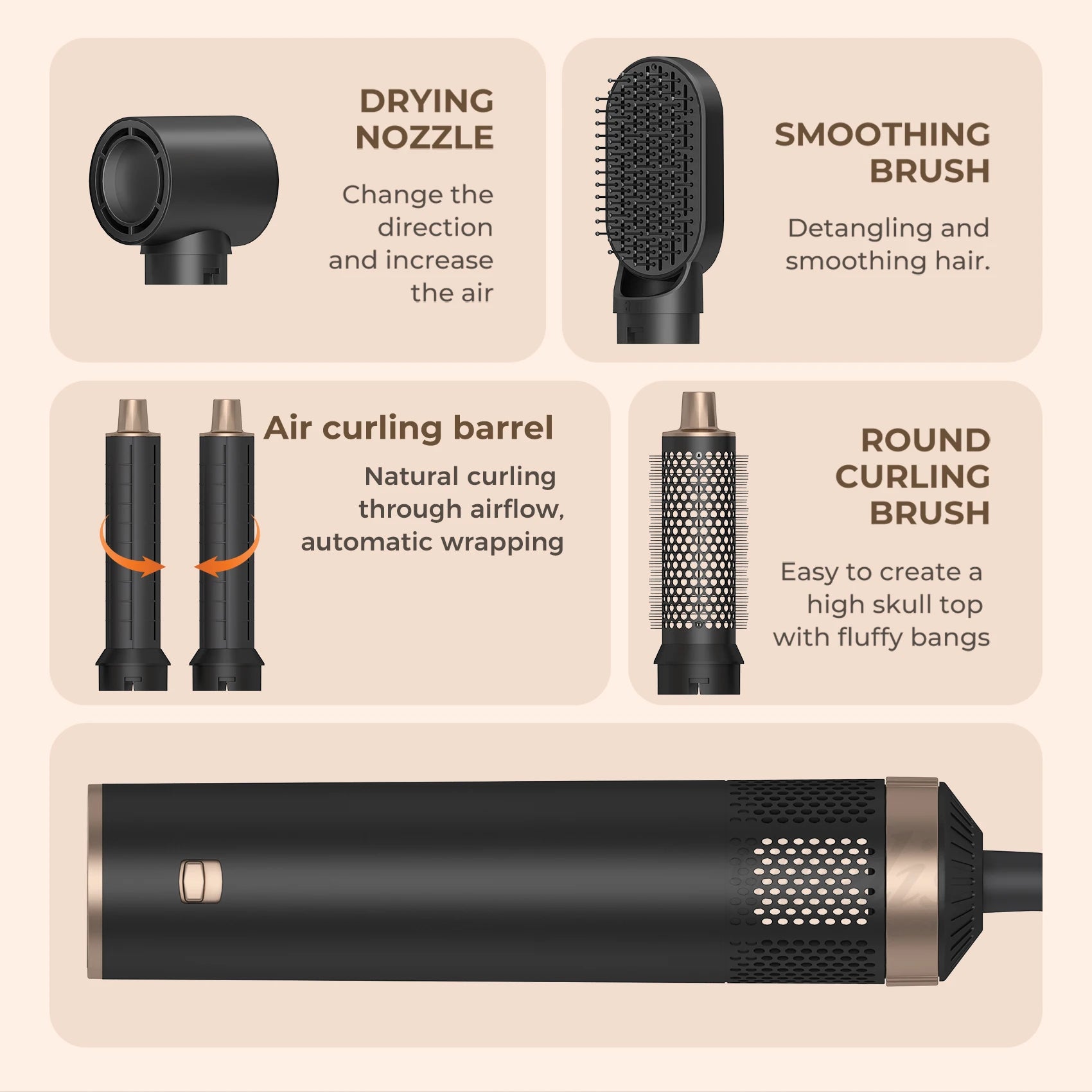 Brosse séchoir à air 5 en 1 UKLISS, brosse à air chaud pour boucler les cheveux, styler avec ionisation négative