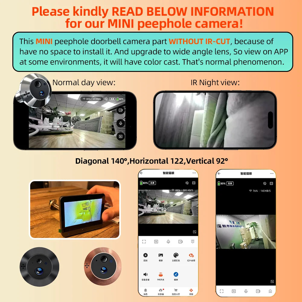 Judas Numérique Wi-Fi 3 MP | Caméra PIR, Application Tuya SmartLife et Batterie Rechargeable