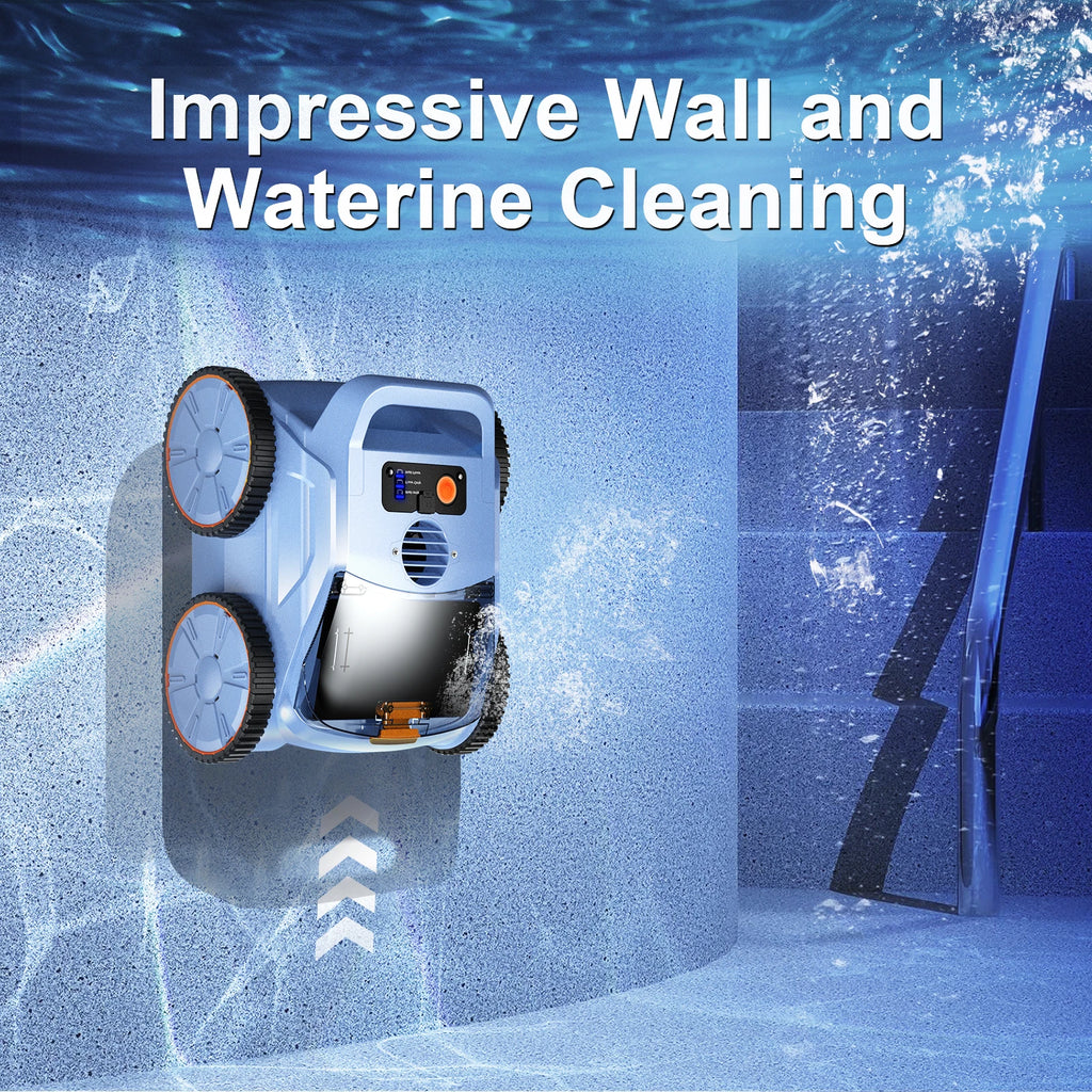 Aspirateur de piscine avec une autonomie jusqu'à 180 minutes, robot nettoyeur de piscine hors sol pour piscines enterrées jusqu'à 185 m² (2000 pi²).
