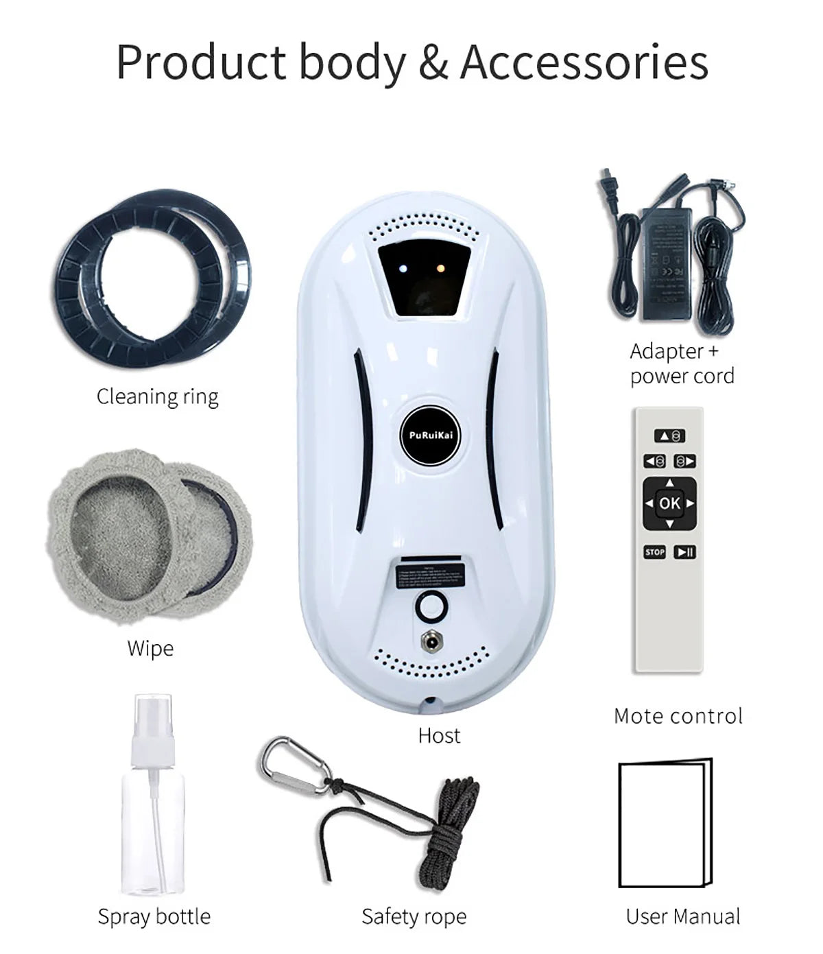 Robot nettoyeur de vitres PuRuikai N361, cordon 5 m, certifié CE, prix UE