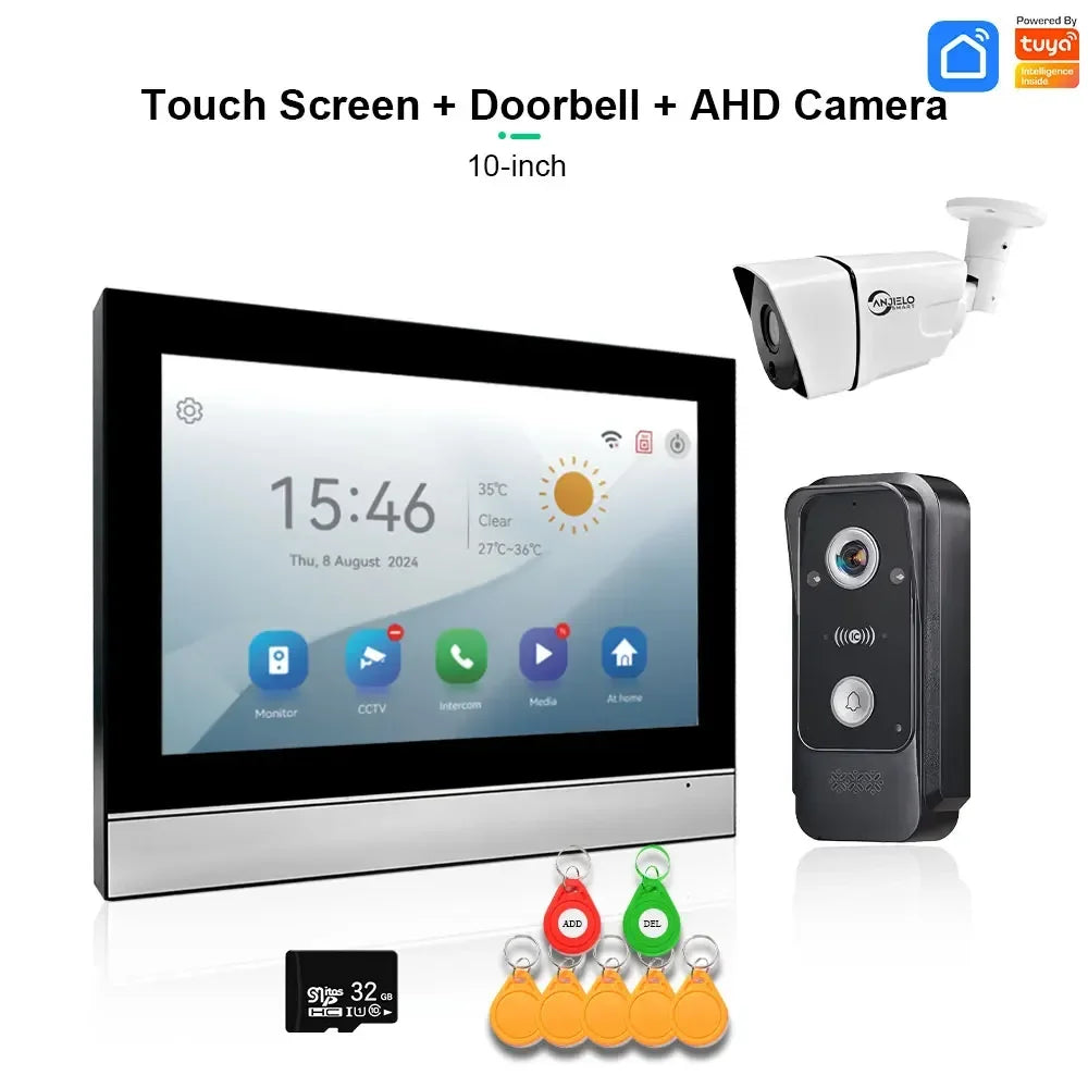 Sonnette vidéo connectée ANJIELO Tuya avec système d'alarme et caméra de surveillance, déverrouillage RFID