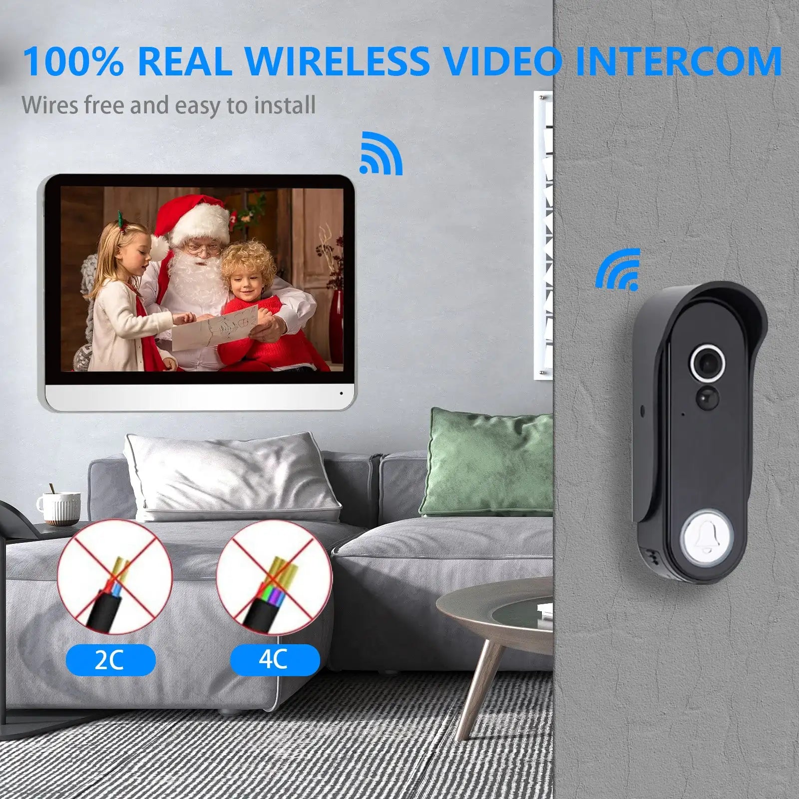 Sonnette vidéo sans fil extérieur ANJIELO 1080P WiFi avec caméra, écran tactile de 7 pouces, sans connexion requise