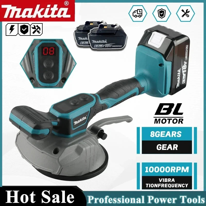 Outil de Pose de Carrelage Électrique Makita | Niveleuse Vibrante 10 000 RPM avec 8 Vitesses et Batterie Longue Autonomie