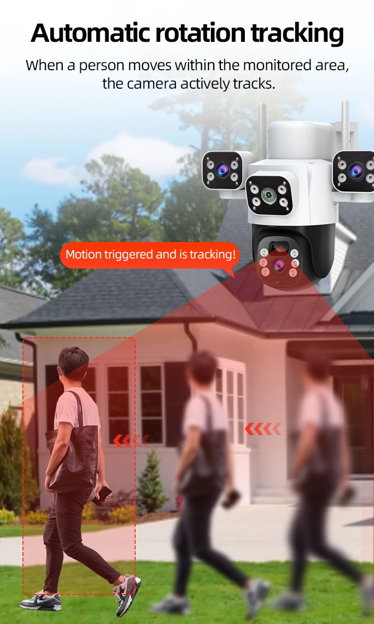 Caméra IP Solaire 4G 12 MP | Triple Objectif, Rotation PTZ, Détection de Mouvement et Suivi Intelligent