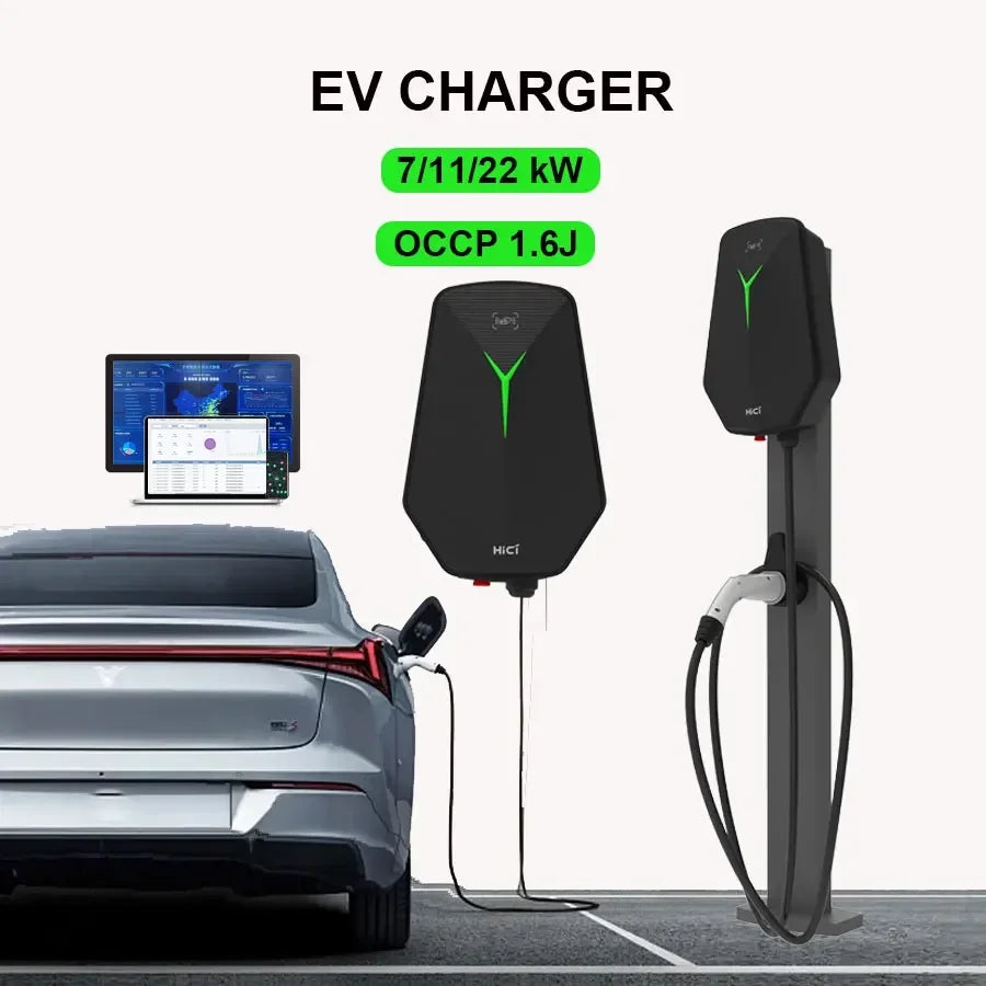 Borne de recharge intelligente HICI 7 kW/11 kW CA pour véhicules électriques, type 2, 16 A/32 A, borne de recharge pour véhicules électriques 22 kW